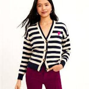 Loft Heart Stripe Cardigan Sweater